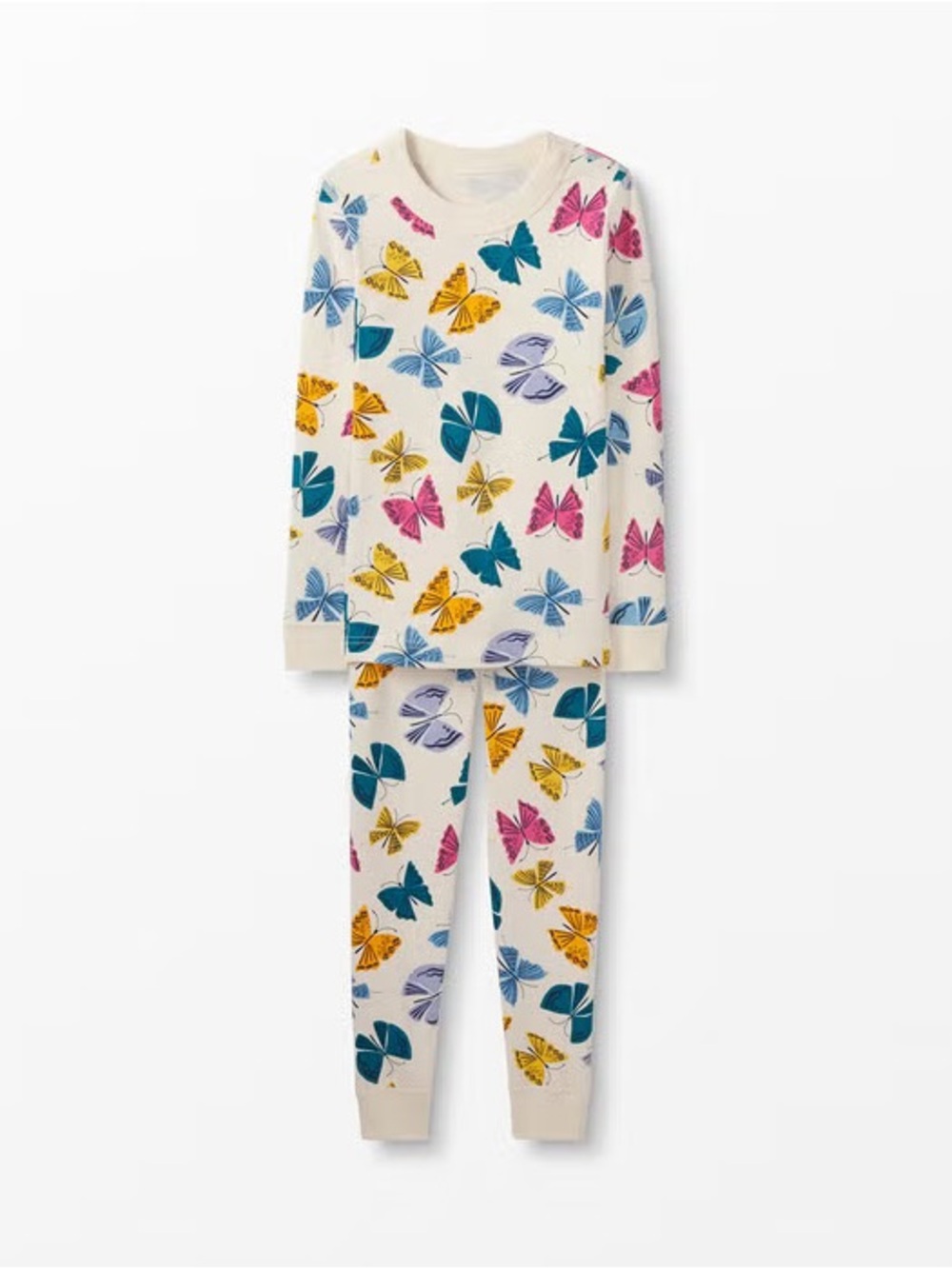 Hanna Andersson Cream Pajama Set with Teal, Pink, Yellow & Purple Butterflies